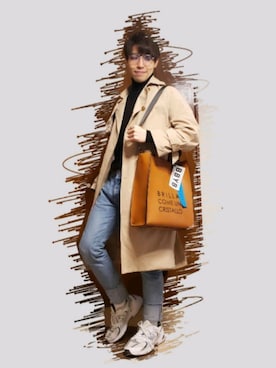 「no brand（ノーブランド）のアイテム（トレンチコート）」を使った、久高氏さん（メンズ・175cm）の冬コーディネート