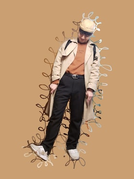 「no brand（ノーブランド）のアイテム（トレンチコート）」を使った、久高氏さん（メンズ・175cm）の冬コーディネート