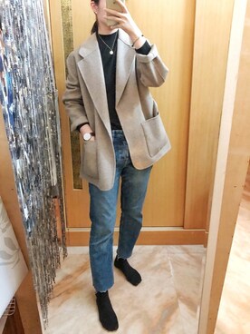 「西裝外套」｜「アイテム（チェスターコート）」を使った、Kさん（レディース・170cm）の冬コーディネート
