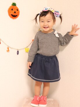 「combimini（コンビミニ）のアイテム（スカート）」を使った、Nanairo,さん（キッズ・80cm）の秋コーディネート