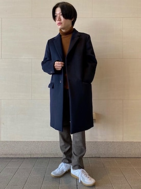 「一押しのアウタースタイル」｜「アイテム（チェスターコート）」を使った、八重樫 佑太さん（メンズ・163cm）の冬コーディネート