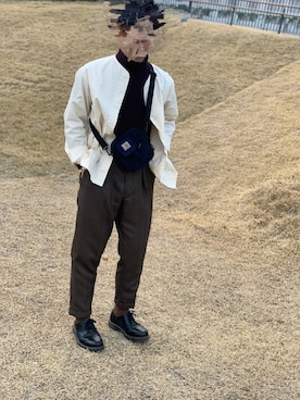「DANTON（ダントン）の【DANTON】ノーカラーワークジャケット DUK MEN（ノーカラージャケット、ホワイト系）」を使った、kouseiiiiiiさん（メンズ・169cm）の春コーディネート