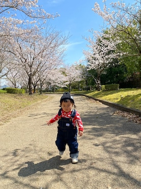 「公園コーデ」｜「アイテム（オールインワン・サロペット）」を使った、＊♡ron＊さん（キッズ・80cm）の春コーディネート
