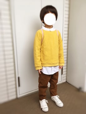 「ノーカラーシャツ」｜「アイテム（スウェット）」を使った、Y・Kさん（キッズ・110cm）の冬コーディネート
