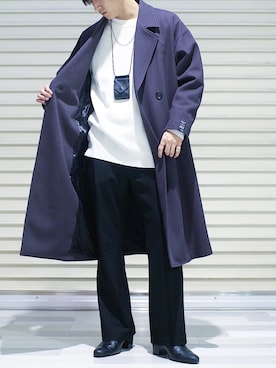 「SHAREEF（シャリーフ）のアイテム（チェスターコート）」を使った、れおんさん（メンズ・171cm）の秋コーディネート