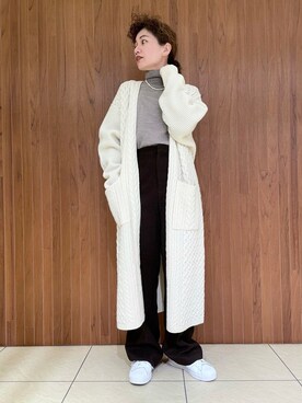 「ケーブルカーディガン」｜「アイテム（アクセサリー）」を使った、SHOさん（レディース・153cm）の冬コーディネート