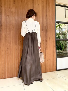 「URBAN RESEARCH（アーバンリサーチ）のヴィンテージサテンBACKリボンキャミソールワンピース（ワンピース）」を使った、SHOさん（レディース・153cm）の冬コーディネート