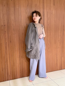 「麻ジャケット」｜「アイテム（サンダル）」を使った、SHOさん（レディース・153cm）の春コーディネート