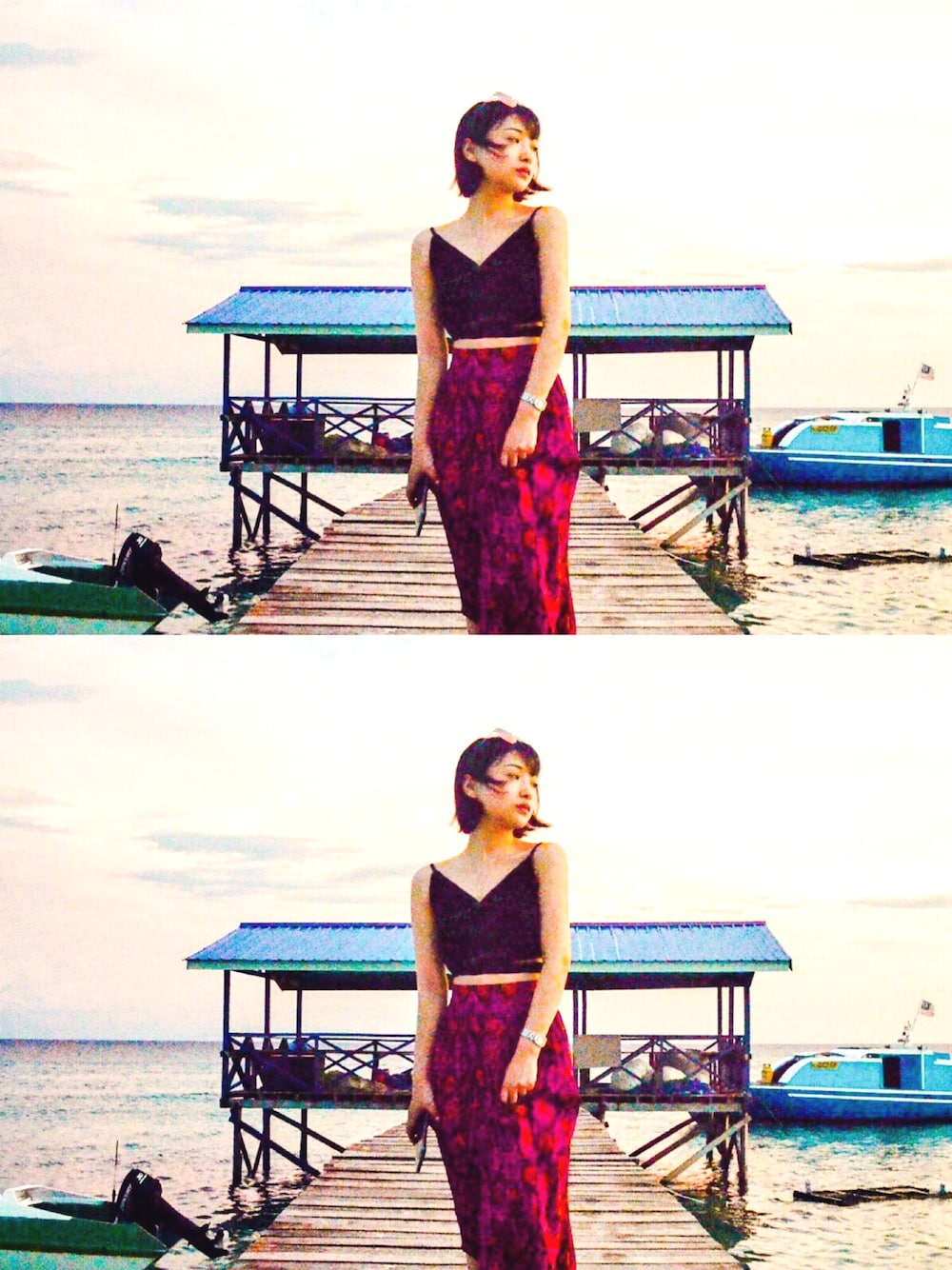 ブラック系のキャミソールを着用したレディースの夏コーディネートの1枚目の写真