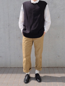 「Graphpaper（グラフペーパー）のアイテム（ベスト）」を使った、246さん（メンズ・176cm）の春コーディネート