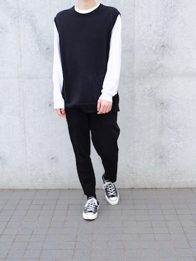 「Graphpaper（グラフペーパー）のアイテム（ベスト）」を使った、246さん（メンズ・176cm）の春コーディネート