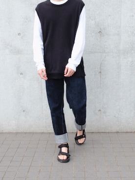 「Graphpaper（グラフペーパー）のアイテム（ベスト）」を使った、246さん（メンズ・176cm）の春コーディネート