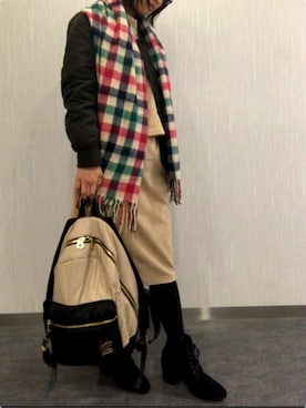 「Legato Largo（レガートラルゴ）の【Legato largo】ナイロンバックパックデイパック（バックパック/リュック、ホワイト系）」を使った、はいさん（レディース・155cm）の冬コーディネート