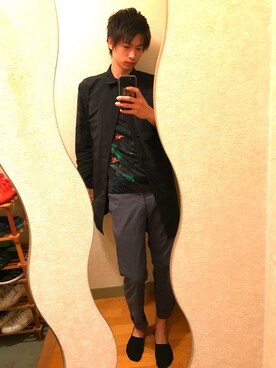 「お散歩」｜「アイテム（ステンカラーコート）」を使った、りつさん（メンズ・183cm）の春コーディネート