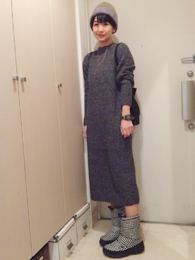 「ヌプシ」｜「アイテム（ワンピース/ドレス）」を使った、ナオさん（レディース・162cm）の冬コーディネート