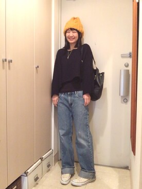 「ドラフトリーバイス」｜「アイテム（ニットキャップ/ビーニー）」を使った、ナオさん（レディース・162cm）の冬コーディネート