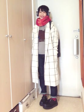 「ボーダーソックス」｜「アイテム（その他シューズ）」を使った、ナオさん（レディース・162cm）の冬コーディネート