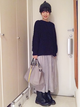 「atmos/atmos girls（アトモスアトモスガール）のDr.Martens 1490 10HOLE BOOTS [ドクターマーチン 1490 10ホール　ブーツ]（ブーツ）」を使った、ナオさん（レディース・162cm）の冬コーディネート