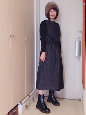 「handmade」｜「アイテム（ニットキャップ/ビーニー）」を使った、ナオさん（レディース・162cm）の冬コーディネート