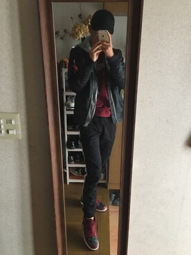 「エムエーワン」｜「アイテム（MA-1）」を使った、Mr.m yさん（メンズ・177cm）の秋コーディネート