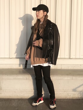 「ストリート服が好き」｜「アイテム（ライダースジャケット）」を使った、YOUさん（レディース・158cm）の秋コーディネート
