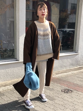 「ガウンコート」｜「アイテム（オールインワン・サロペット）」を使った、YOUさん（レディース・158cm）の冬コーディネート