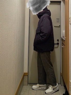「ニコアンド」｜「アイテム（ダウンジャケット/コート）」を使った、souさん（メンズ・185cm）の冬コーディネート