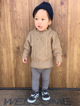 「1歳半」｜「アイテム（ニットキャップ/ビーニー）」を使った、KAIRI⋆⋆⋆さん（キッズ・80cm）の冬コーディネート
