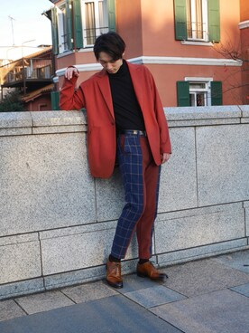 「NO ID.（ノーアイディ）のアイテム（スラックス）」を使った、#kodaiさん（メンズ・174cm）の冬コーディネート