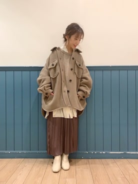 「LOWRYS FARM（ローリーズファーム）のストレッチヒールブーツ　851418（ブーツ）」を使った、たっきー◡̈❤︎さん（レディース・149cm）の冬コーディネート