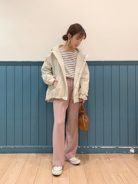 「LOWRYS FARM（ローリーズファーム）のセンタープレスカラーフレアパンツ　870189（その他パンツ）」を使った、たっきー◡̈❤︎さん（レディース・149cm）の春コーディネート