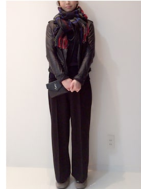 「UGG」｜「アイテム（ライダースジャケット）」を使った、kanaさん（レディース・161cm）の冬コーディネート