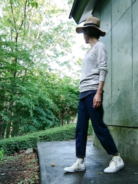 「ゆるカジ」｜「アイテム（帽子）」を使った、かずみさん（レディース・165cm）の春コーディネート