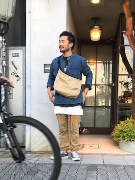 「hobo(ホーボー)のアイテム」を使った、KEISUKEさん(メンズ・173cm)の夏コーディネート