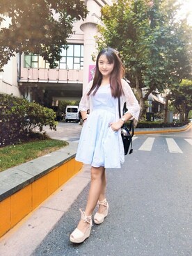 「アイテム（腕時計、パープル系）」を使った、yumi小麦さん（レディース・160cm）の夏コーディネート