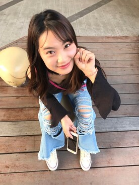「WC（ダブル シー）のアイテム（デニムパンツ）」を使った、yumi小麦さん（レディース・160cm）の夏コーディネート