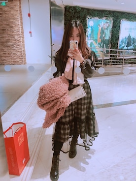 「Heather（ヘザー）のアイテム（ノーカラージャケット）」を使った、yumi小麦さん（レディース・160cm）の秋コーディネート