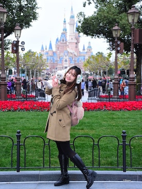 「disney」｜「アイテム（ダッフルコート）」を使った、yumi小麦さん（レディース・160cm）の冬コーディネート