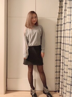 「Ameri（アメリ）のアイテム（パーカー）」を使った、yumi小麦さん（レディース・160cm）の秋コーディネート