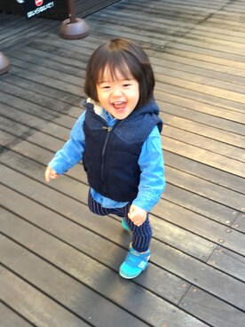 「アイテム（ダウンベスト、その他）」を使った、SHO Pさん（キッズ・80cm）の春コーディネート