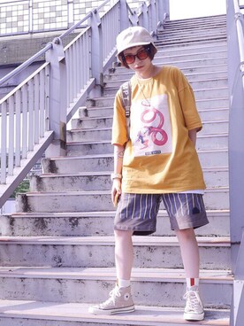 「DEMARCOLAB（デマルコラブ）のアイテム（帽子）」を使った、Unina·ゆりなさん（レディース・153cm）の夏コーディネート