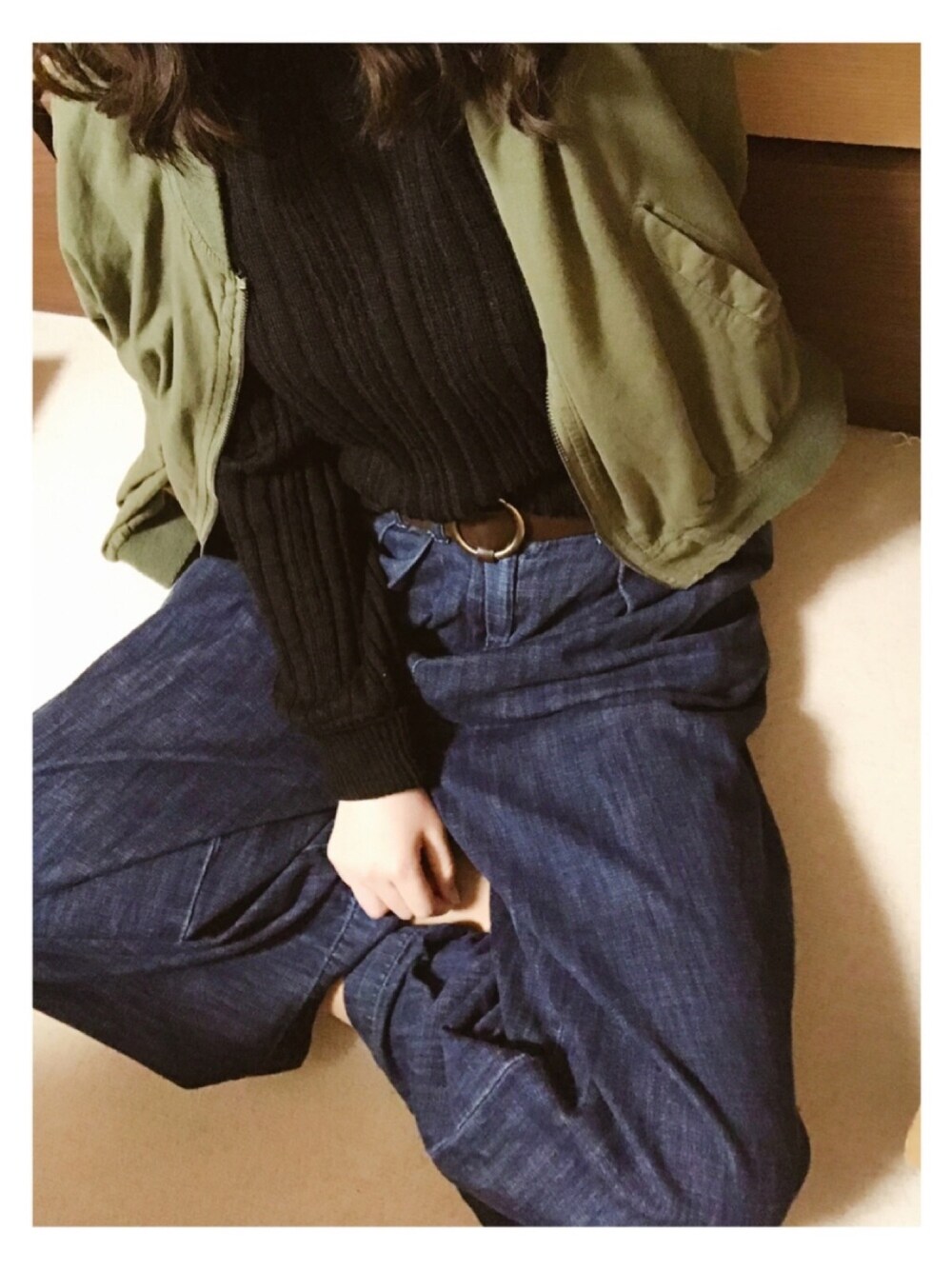 「ミリタリージャケット、リブニット、ワイドパンツ、GRL、Kastane、w closet」｜「GRLのミリタリーブルゾン（ブルゾン、グリーン系）」を使った、☺︎︎さん（レディース・161cm）の春コーディネートの1枚目の写真