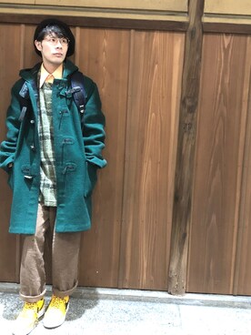 「古着好きな人と繋がりたい」｜「アイテム（ダッフルコート）」を使った、トリーさん（メンズ・169cm）の冬コーディネート