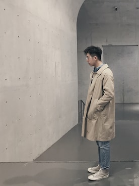 「BEAMS（ビームス）のアイテム（トレンチコート）」を使った、Jackoさん（メンズ・184cm）の秋コーディネート