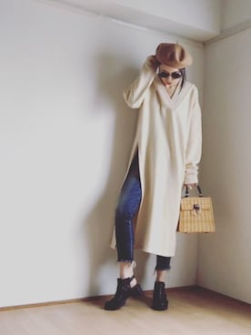 「Ungrid（アングリッド）のインディゴフレイドヘムストスリ（デニムパンツ）」を使った、S *•.●❃さん（レディース・167cm）の春コーディネート