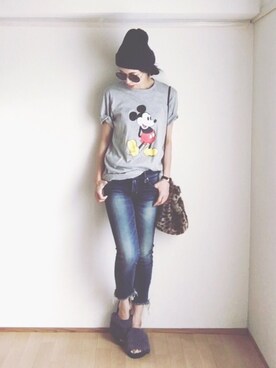 「Ungrid（アングリッド）のインディゴフレイドヘムストスリ（デニムパンツ）」を使った、S *•.●❃さん（レディース・167cm）の秋コーディネート