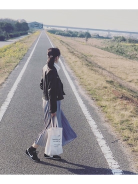 「ROSE BUD（ローズバッド）のレザーライダースジャケット（ライダースジャケット）」を使った、S *•.●❃さん（レディース・166cm）の春コーディネート