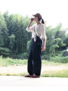 「UNIQLO（ユニクロ）のハイライズワイドストレートジーンズ（デニムパンツ）」を使った、S *•.●❃さん（レディース・166cm）の秋コーディネート