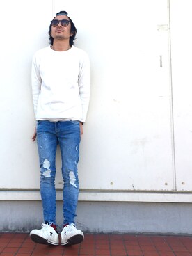 「CONVERSE（コンバース）のCONVERSE コンバース ONE STAR(A) 32340280 OX *WHITE/BLACK （スニーカー）」を使った、soさん（メンズ・167cm）の春コーディネート