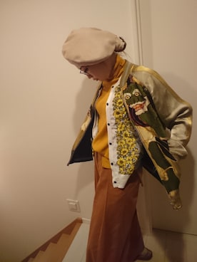 「アイテム（スカジャン、ゴールド系）」を使った、youtanpooさん（レディース・165cm）の春コーディネート